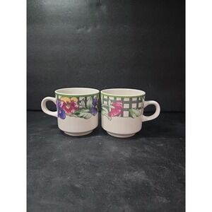 Gibson Pansy Coffee Cups, Set‎ of 2, Vintage Floral Mugs, Cottagecore Tableware